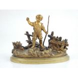 A brass mantel vesta, in the form of a young boy. H. 10cm