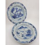 An early 20th century Chinese export blue and white porcelain plate, decorated with boats on a