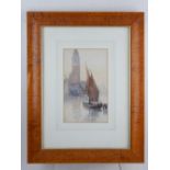 20th century Italian School, 'Fishing vessle by St Mark's Square' watercolour on paper, signed lower