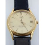 A boxed gentleman's gold plated Omega Seamaster 1337 quartz wristwatch, circa 1980, the champagne