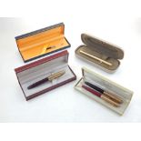 A boxed gold plated Sheaffer fountain pen, together with another boxed Sheaffer fountain pen, a