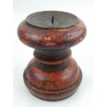 A 17th century style fruit wood and polychrome painted pricket candlestick. H. 14cm