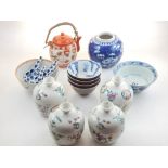 A collection of assorted Chinese ceramics to include a famille rose bowl, four lidded porcelain