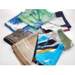 Fifteen various designer silk scarves and handkerchiefs, (15).