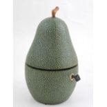 A shagreen style tea caddy, fashioned as a pear.