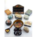 A collection of papier mache items, to include boxes, napkin rings, containers and others. (qty)