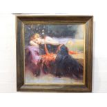 20th century Continental school, Sweat Dreams, a lady sleeping, oil on canvas, monogrammed lower