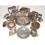 A collection of Victorian and later silver plated ware, to include three entree dishes, a