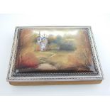 A Russian enamelled and white metal box lid.