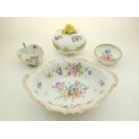 A Herend pattern Victoria porcelain box and cover, decorated with flowers and butterflies,