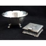 A Sterling silver bowl of fluted circular form on four cast scroll feet (12 oz) together with a