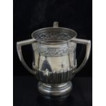 A late Victorian silver three handled trophy cup, Mappin and Webb Sheffield 1901 the demi fluted