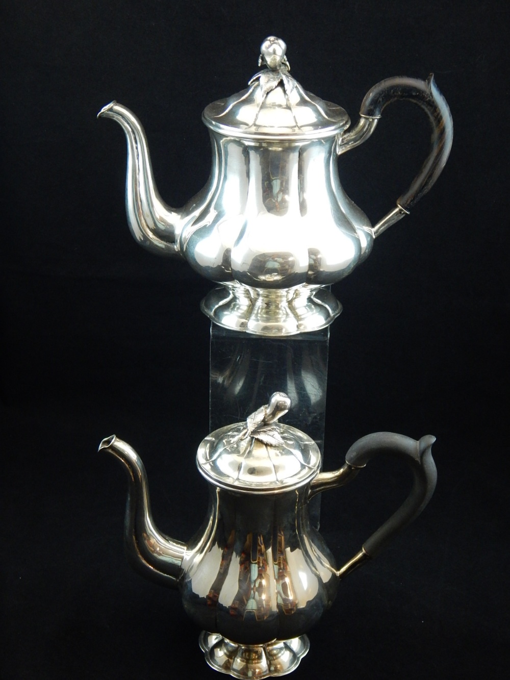 An early 20th century Austria / Hungary silver coffee pot and matching teapot, makers mark S.A, of