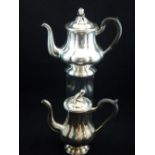 An early 20th century Austria / Hungary silver coffee pot and matching teapot, makers mark S.A, of