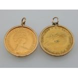 Two half sovereigns, within frames, one 1915 the other 1982, (2).