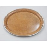 A late 19th / early 20th century German white metal mounted oval birds eye maple tea tray. L. 62cm