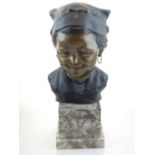 Giovanni de Martino (1870-1935), bronze bust of a Gypsy girl, signed, raised on stepped base. H.