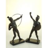 A pair of bronze figral studies of warriors, H. 27cm