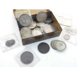 A collection of world coinage to include George III and Victoria Crowns, a Victoria 1887 sixpence,