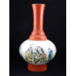 A Chinese porcelain baluster vase with tall neck,