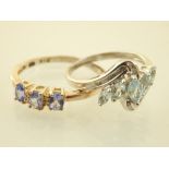 A 9ct white gold blue topaz and diamond ring,