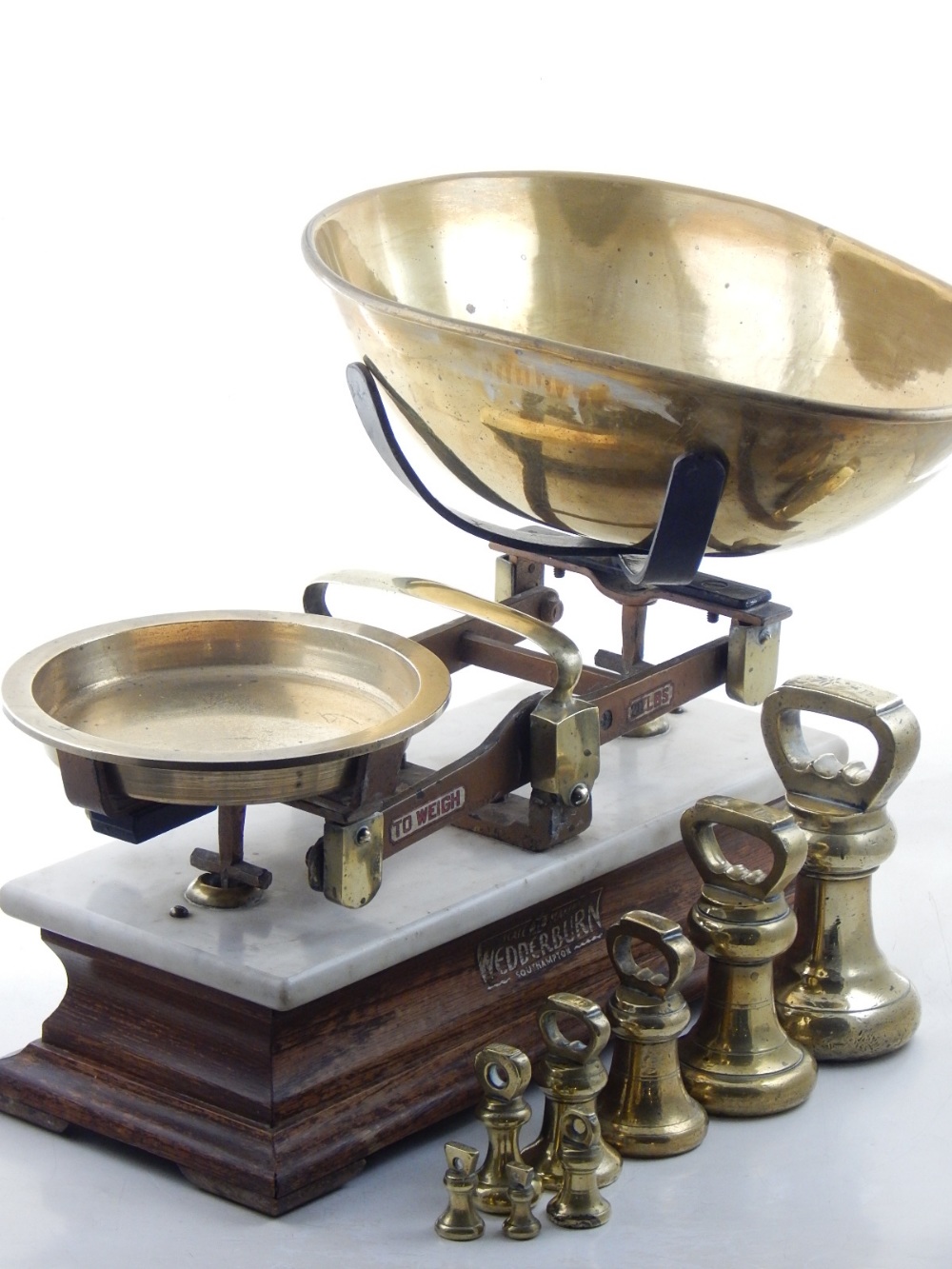 A pair of early 20th century scales, by Wedderburn of Southampton, with brass pans, - Image 3 of 3