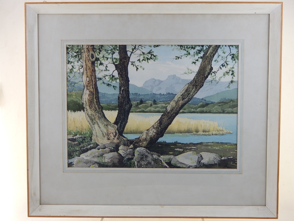 Alex Moon (20th Century British), Lake in a Mountainous Landscape, watercolour, signed upper left,