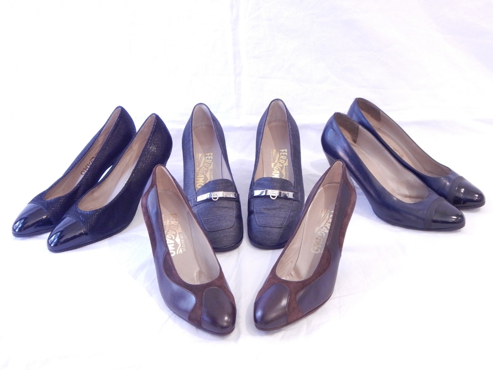 A pair of Salvatore Ferragamo denim court shoes, with white metal buckle, - Image 3 of 3