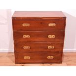 A Victorian style military chest, in two parts with brass corner brackets and bail handles,