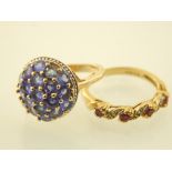 9ct yellow gold tanzanite dress ring, together with a 9ct yellow gold ruby and diamond ring.