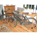 A near-matching pair of vintage Raleigh bicycles, one ladies,