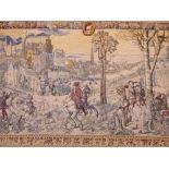 A Hines of Oxford tapestry, Hunting Party before a Continental Town, 131 x 210cm.