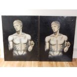 A pair of contemporary unframed oils, classical busts.