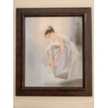 20th century school, A Ballerina Tying her Laces, oil on canvas.