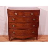 A George III mahogany bowfront chest of drawers, now in two parts,