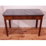 A George III mahogany marble topped console table, the grey marble top with cusped corners,