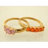 A 9ct yellow gold five stone fire opal ring, together with a 9ct yellow gold,