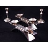 A pair of Spanish Sterling silver candlesticks on fluted circular bases, H.