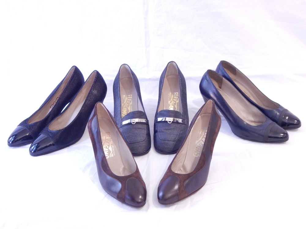A pair of Salvatore Ferragamo denim court shoes, with white metal buckle, - Image 2 of 3