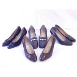 A pair of Salvatore Ferragamo denim court shoes, with white metal buckle,