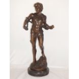 After the antique, a patinated bronze of David, on circular marble plinth. H.