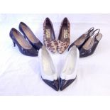 A pair of Salvatore Ferragamo horse hair leopard court shoes,