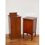 An Arts and Crafts oak bedside cabinet together with a mahogany bedside cabinet.