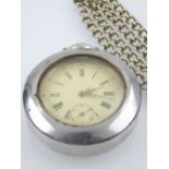 An Avance Retard white metal pocket watch, the dial with Roman and Arabic numerals, seconds