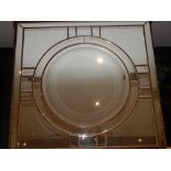 A contemporary Art Deco design marginal plate square wall mirror, H. 110cm.