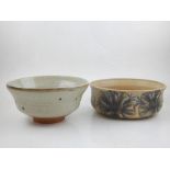 A David Leach stoneware bowl, glazed in light grey, diam 20cm, together with another stoneware bowl,