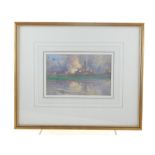 Attributed to Thomas Bolton Gilchrist Dalziel, Conflagration, watercolour, 11 x 17cm.