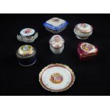 Six various Limoges and Dresden trinket boxes, together with a small dish, (7).