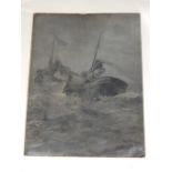 Sir Frank William Brangwyn RA RWS RBA (1867-1956), tug boat attending a stricken vessel, oil on