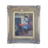 Late 19th / early 20th century British school, life study of a girl in the parlour with her doll and